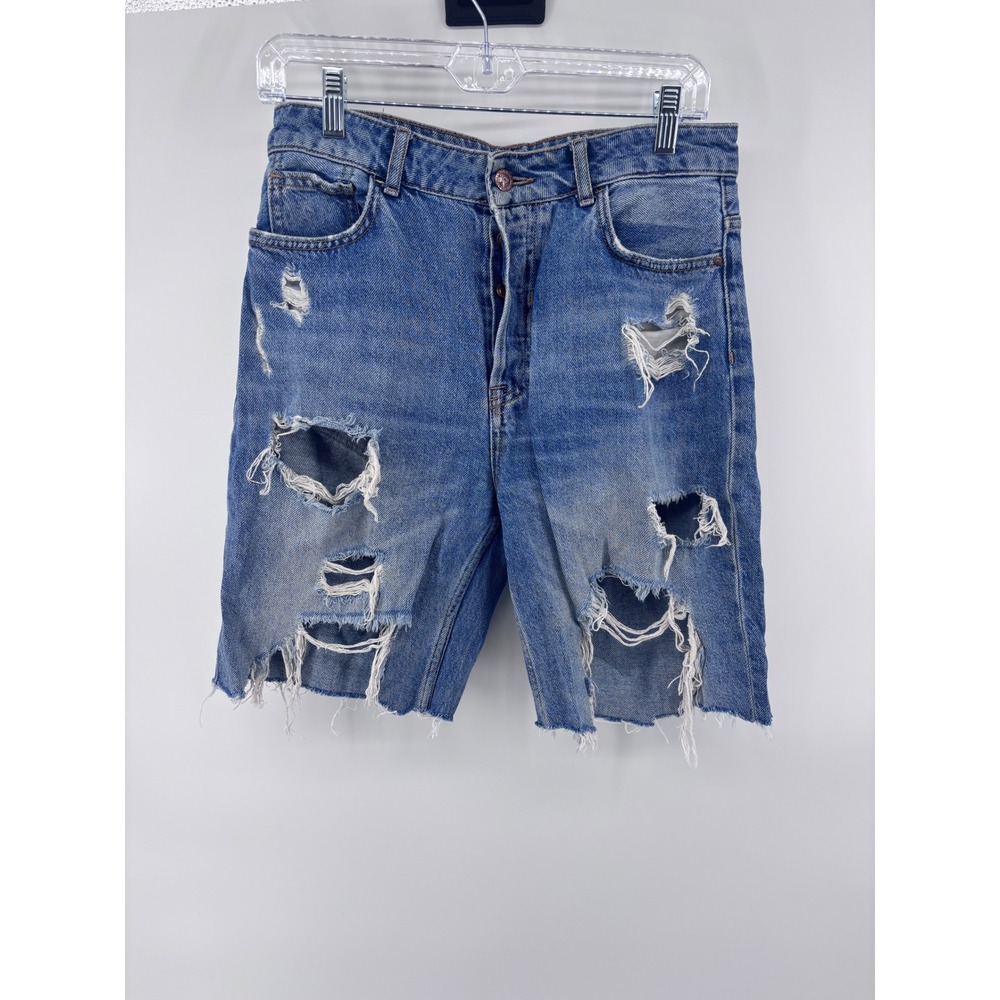 Zara Distressed Denim Jean Shorts Ripped Blue Wash Womens Size‎ 6